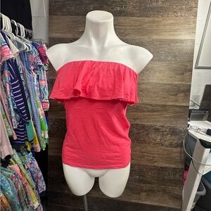 Lilly Pulitzer Pima Cotton Ruffled Halter Tube Top Coral Pink Blouse